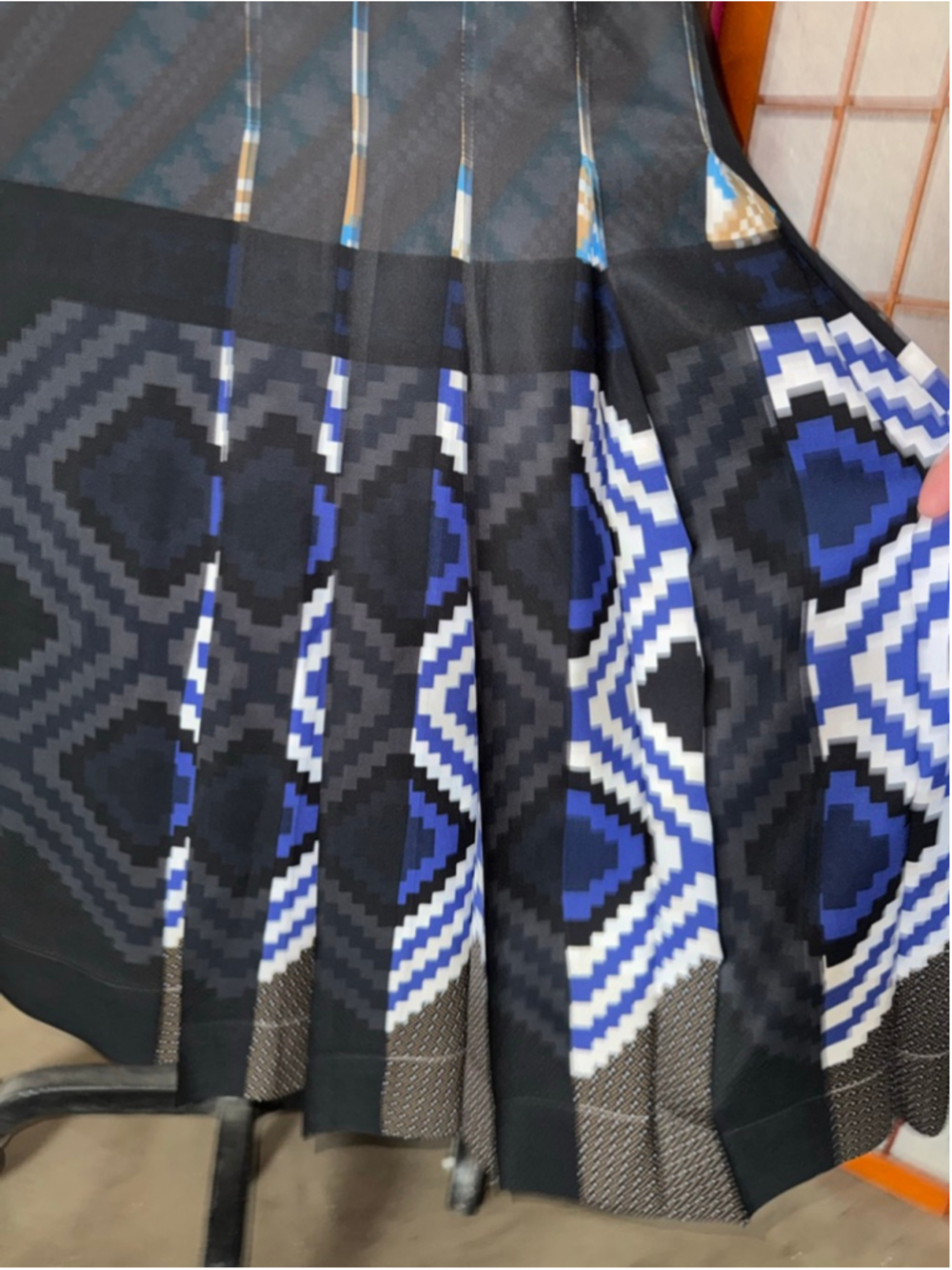 Women's ISSEY MIYAKE Pleats Please Black and Blue Geometric Pleated Midi Skirt